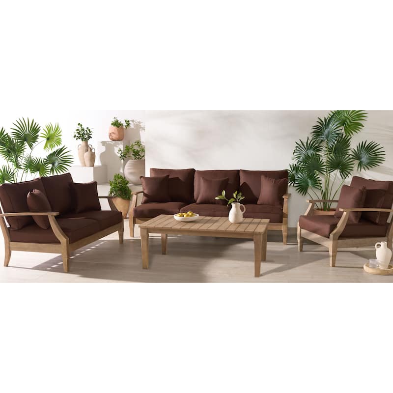SAFAVIEH Couture Outdoor Patio Furniture Martinique Wood Arm Chair - 31"W x 36"D x 33"H