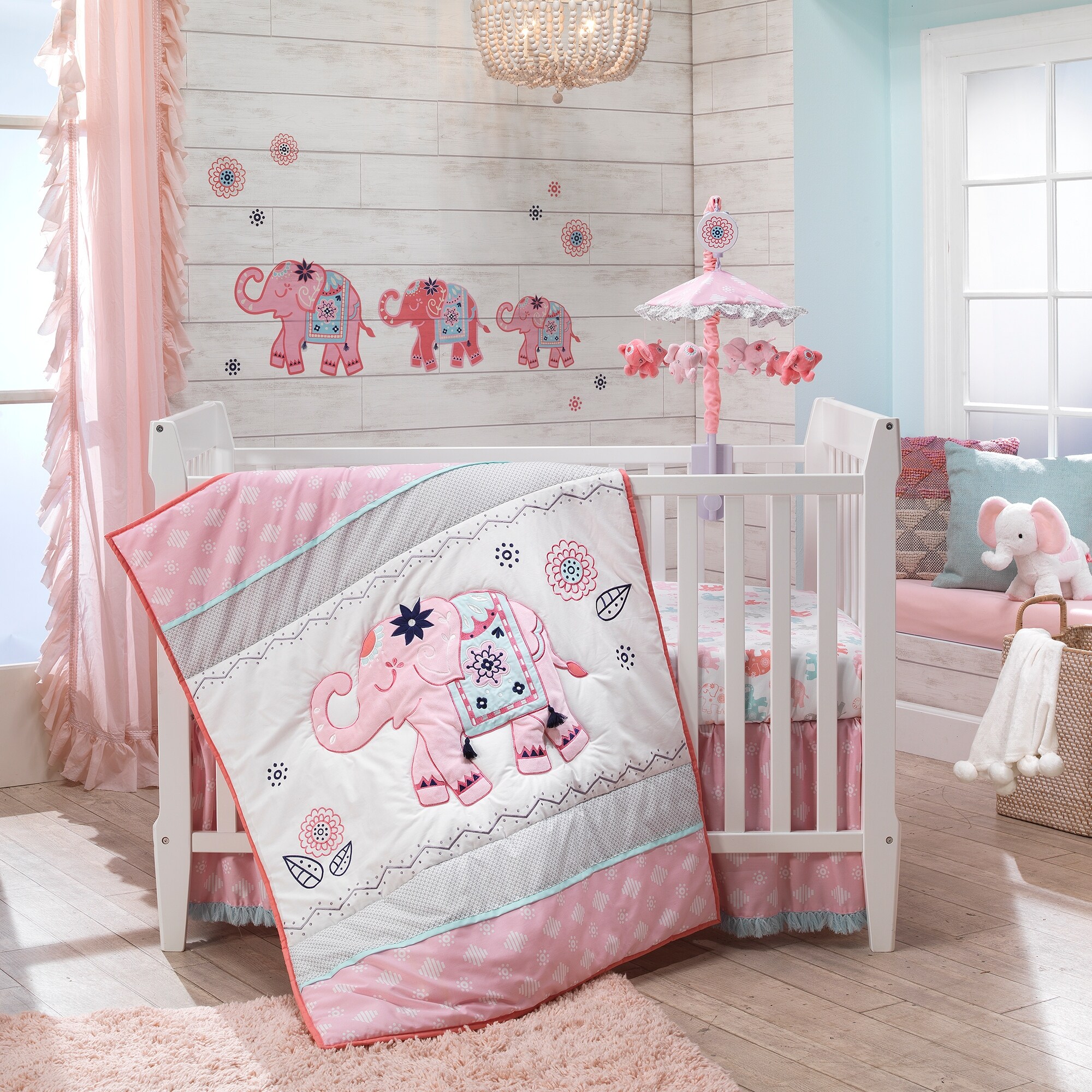 Shop Lambs Ivy Boho Elephant White Pink Gray Baby Fitted Toddler