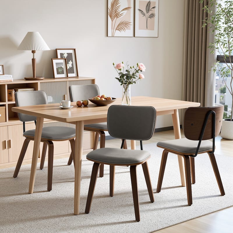 Faux Leather Upholstered Dining Chairs Set of 2/4 with Wood Legs - 32.3"H x 18.5"W x 21.8"D - Set of 4 - Grey-PU back