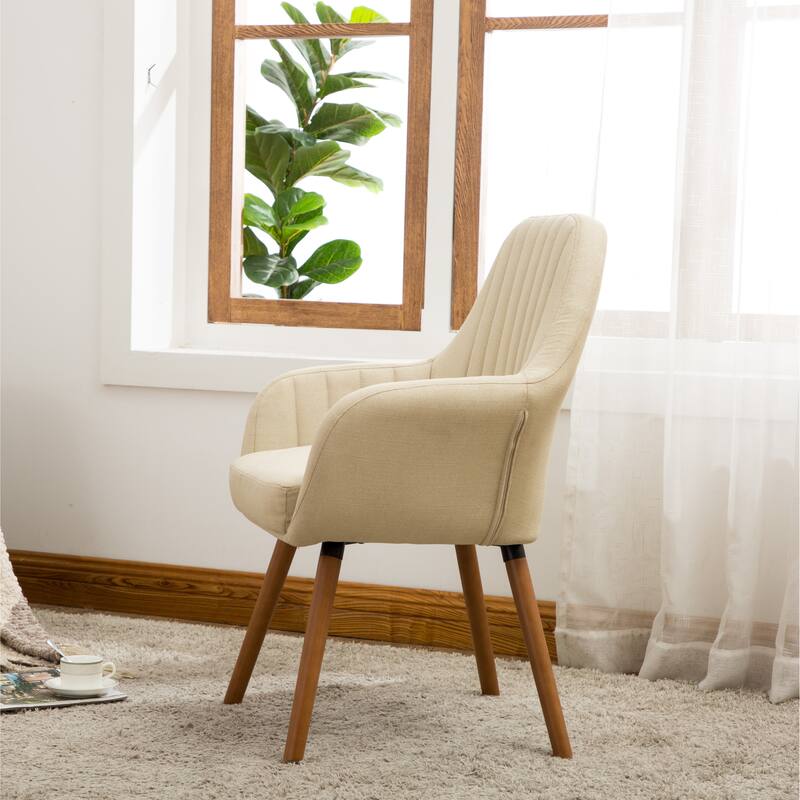 Tan Modern 25.5" Upholstered Accent Chair with Solid Beech Wood Tapered Legs