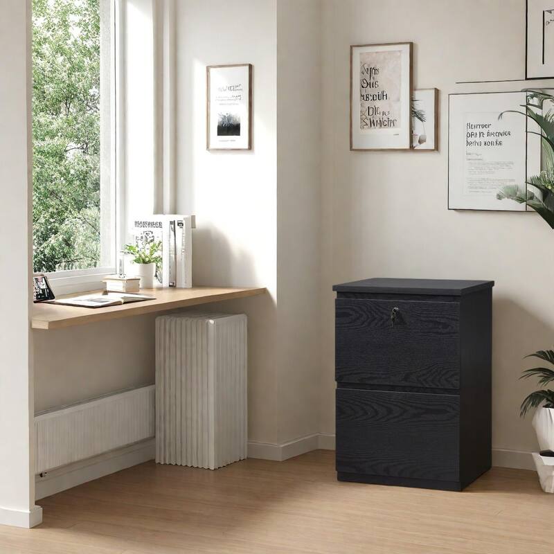 KOWO Wooden 2-Drawer Filing Cabinet with Lock Letter Size Office Storage, Locking Document Organizer for Home or Workplace