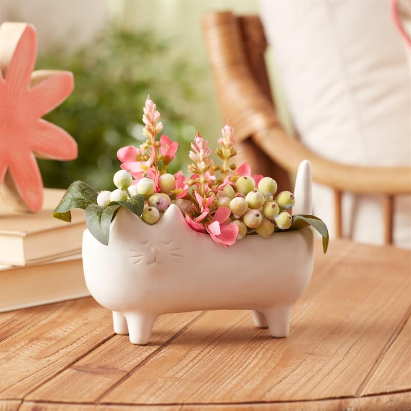 Solid Ceramic Cat Planters - 6.25" - Set of 2