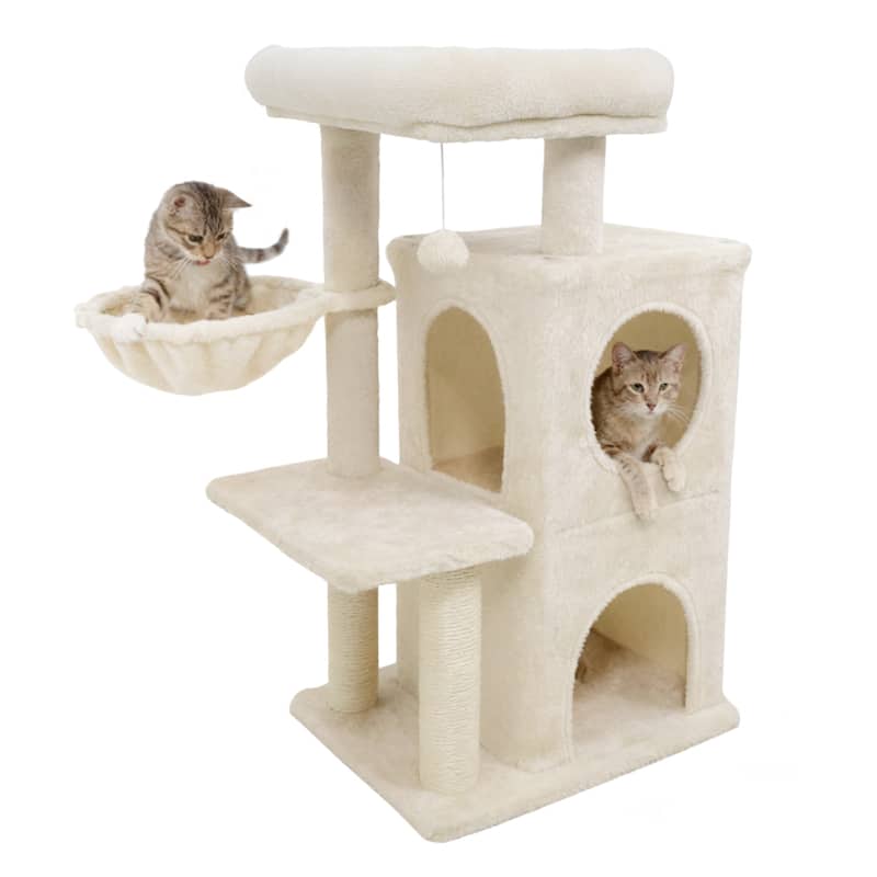 Gymax 33.5'' Cat Tree w/ 2-Tier Condo Padded Plush Top Perch Sisal