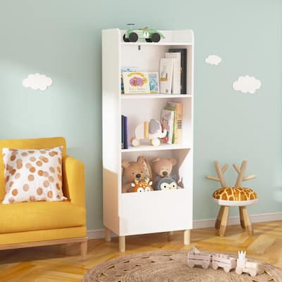 Kids 4-Tier Bookcase, Children's Bookshelf Toy Storage Cabinet