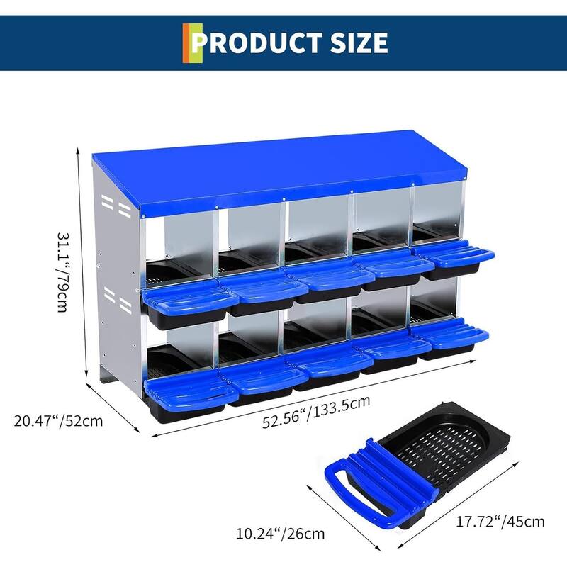 10-Hole Metal Chicken Nesting Box or Easy Cleaning