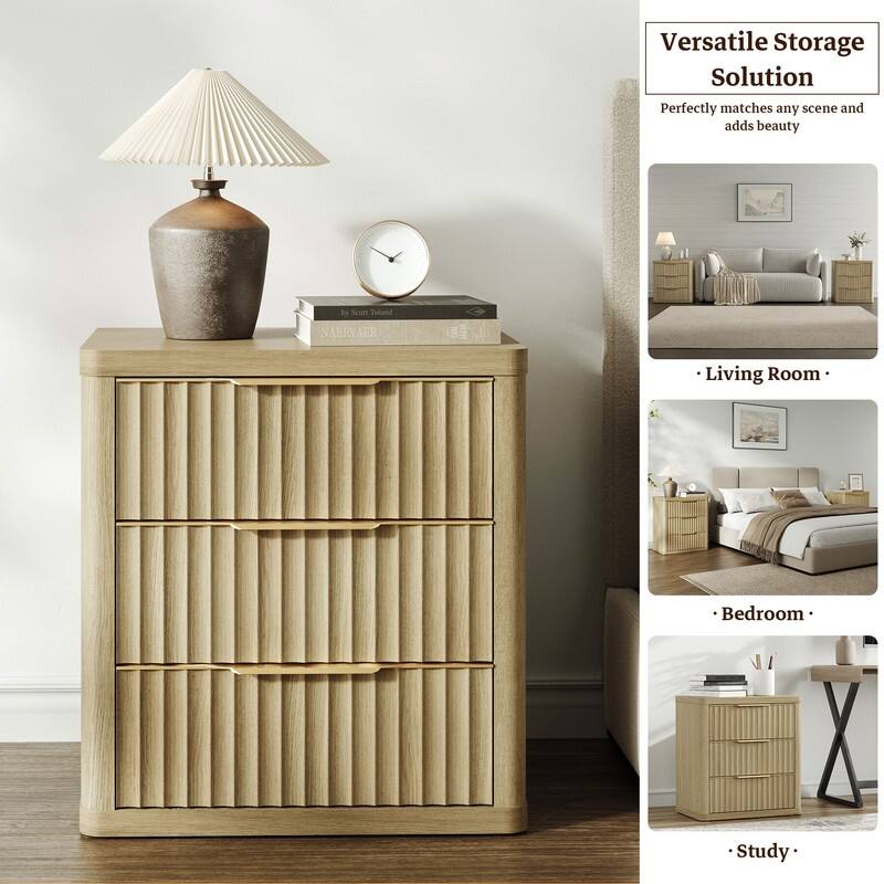 Versatile Retro Nightstand 3 Drawers Wavy Design