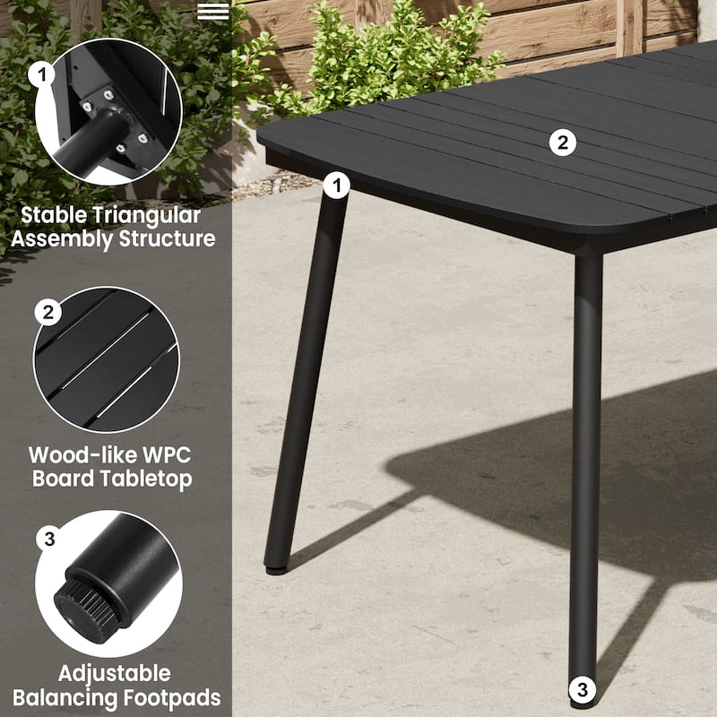 7/9PCS Outdoor Patio Dining Set Rectangular Aluminum Table with Folding Dining Chair