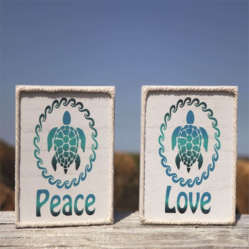 Dennis East Sea Turtles Peace Love Wood Box Signs Set of 2 - Multi
