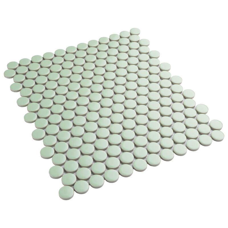 Merola Tile Metro Penny Matte Light Green 9-3/4" x 11-1/2" Porcelain Mosaic Floor and Wall Tile - Case (10 Tiles)
