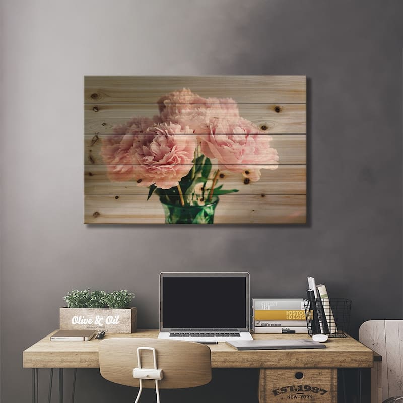 Pink Peonies On White I Print On Wood by Chelsea Victoria - Multi-Color