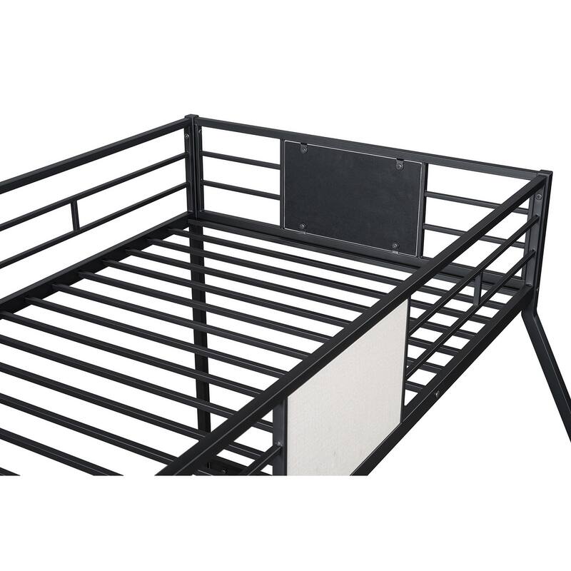Full Over Full Metal Bunk Bed Contemporary Style Black Finish Footboard Ladder Metal Structure