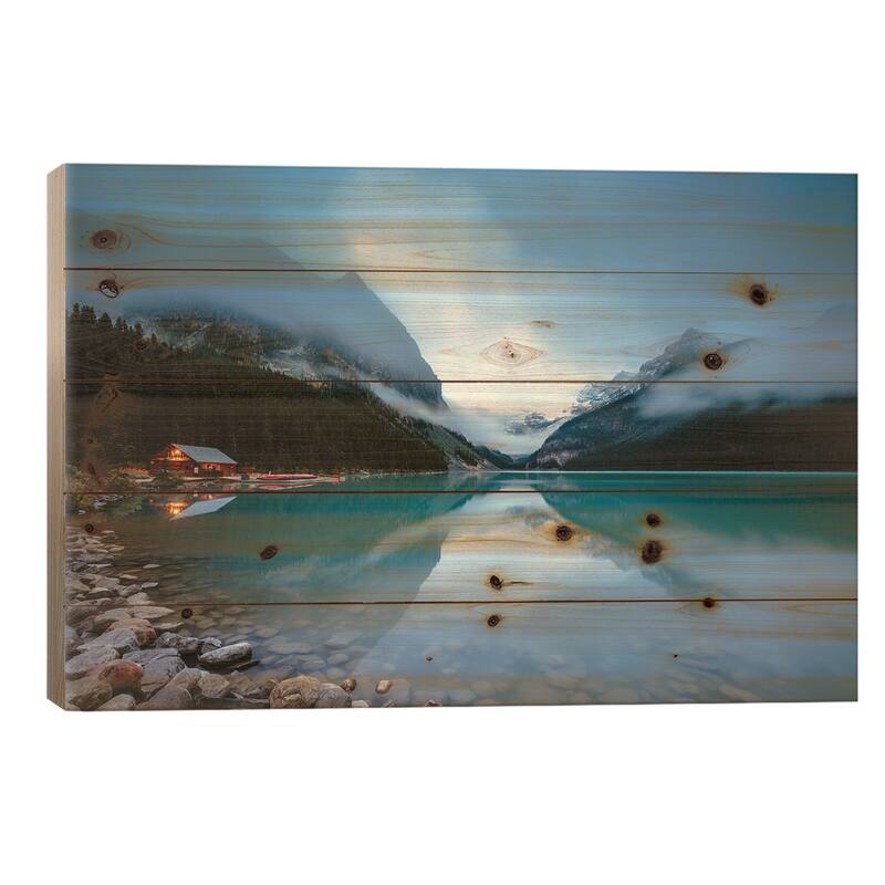 Dawn At Lake Louise Print On Wood by Matteo Colombo - Multi-Color - 26x40x1.5