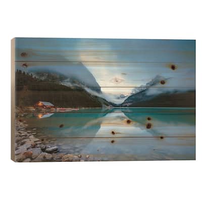 Dawn At Lake Louise Print On Wood by Matteo Colombo - Multi-Color