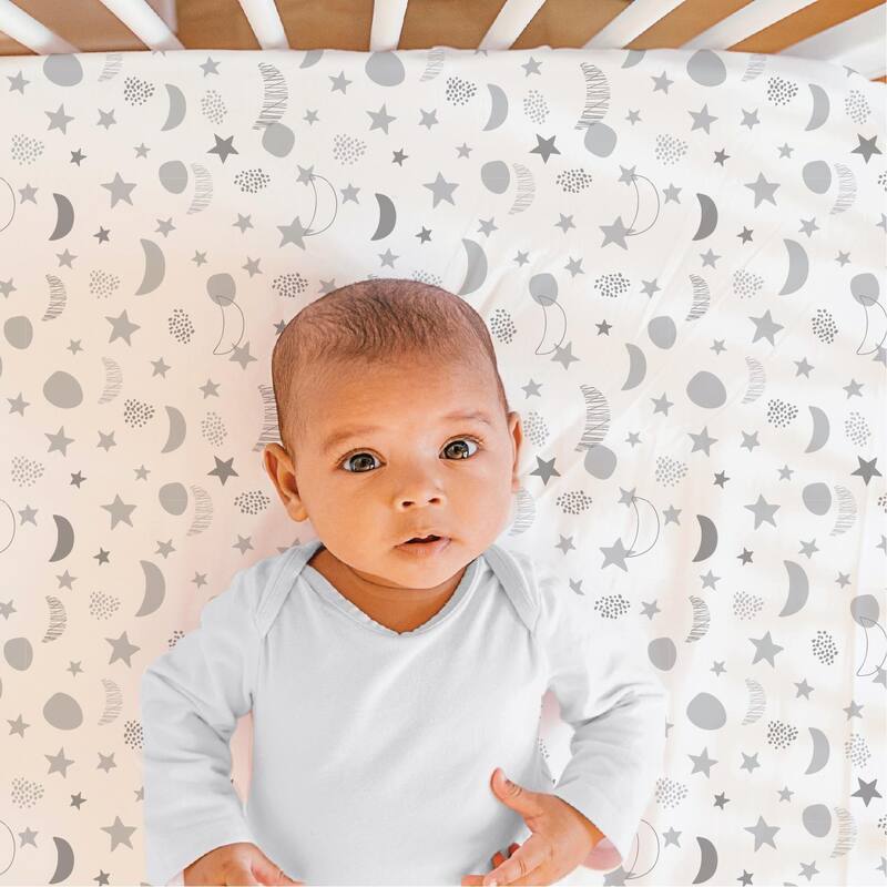 The Peanutshell Grey and White Moon and Stars Fitted Crib Sheet 4 Pack Set