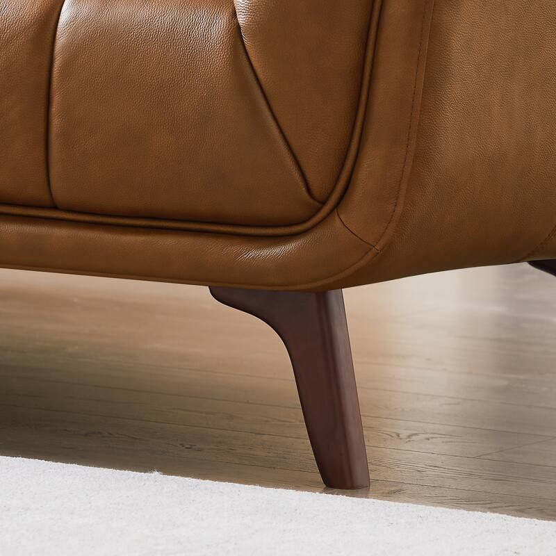Kameron Mid Century Modern Tufted Genuine Leather Sofa in Cognac Tan