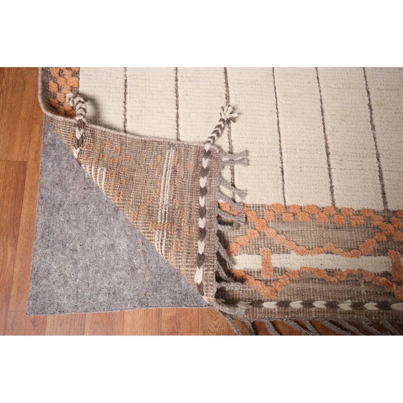 Striped Ivory Moroccan Palace Size Large Rug Hand-Knotted Wool Carpet - 14'2"x 21'6"