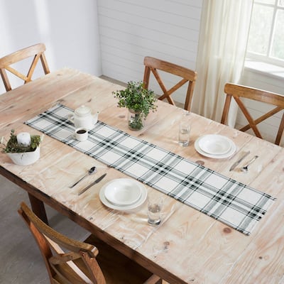 Harper Plaid Green White Runner Fringed 12x36