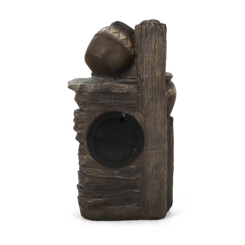 Roomfitters 20" Stacked Jar Outdoor Tiered Water Fountain with LED Lights, Weather-Resistant Faux Stone Waterfall, Brown + Gray