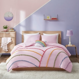 Naomi Pink Rainbow Comforter Set With Pompom Trim by Mi Zone