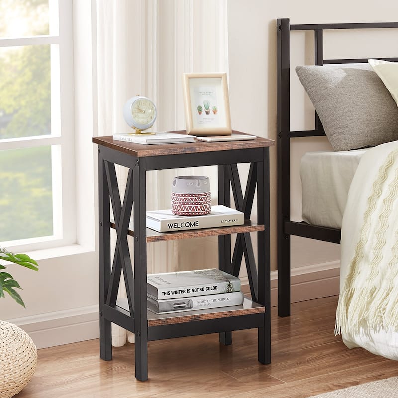 Javlergo Modern 3-Tier Nightstand X-Shape Metal Frame with MDF Open Shelves Easy Assembly for Bedroom Living Room