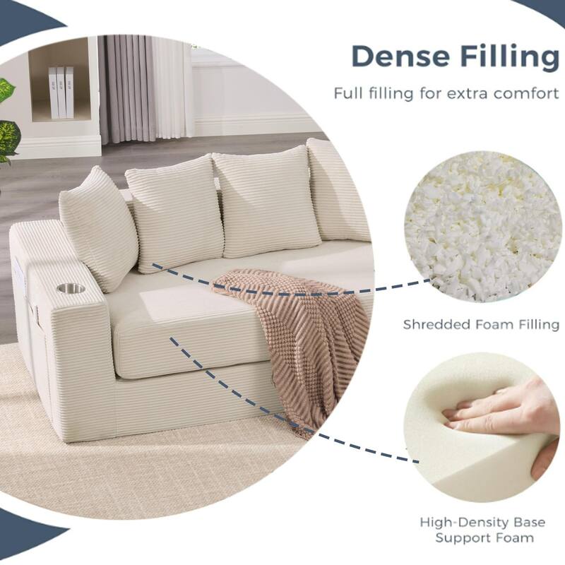 2-in-1 Convertible Sleeper Sofa, Floor Folding Couch, Sofa Bed with Side Pocket, Pull Out Loveseat with Cup Holders