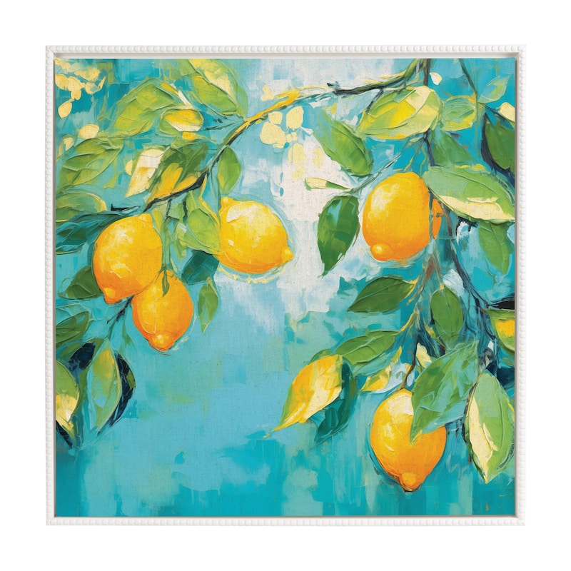 Kate and Laurel Sylvie Beaded Lemon Tree Framed Canvas by The Creative Bunch Studio