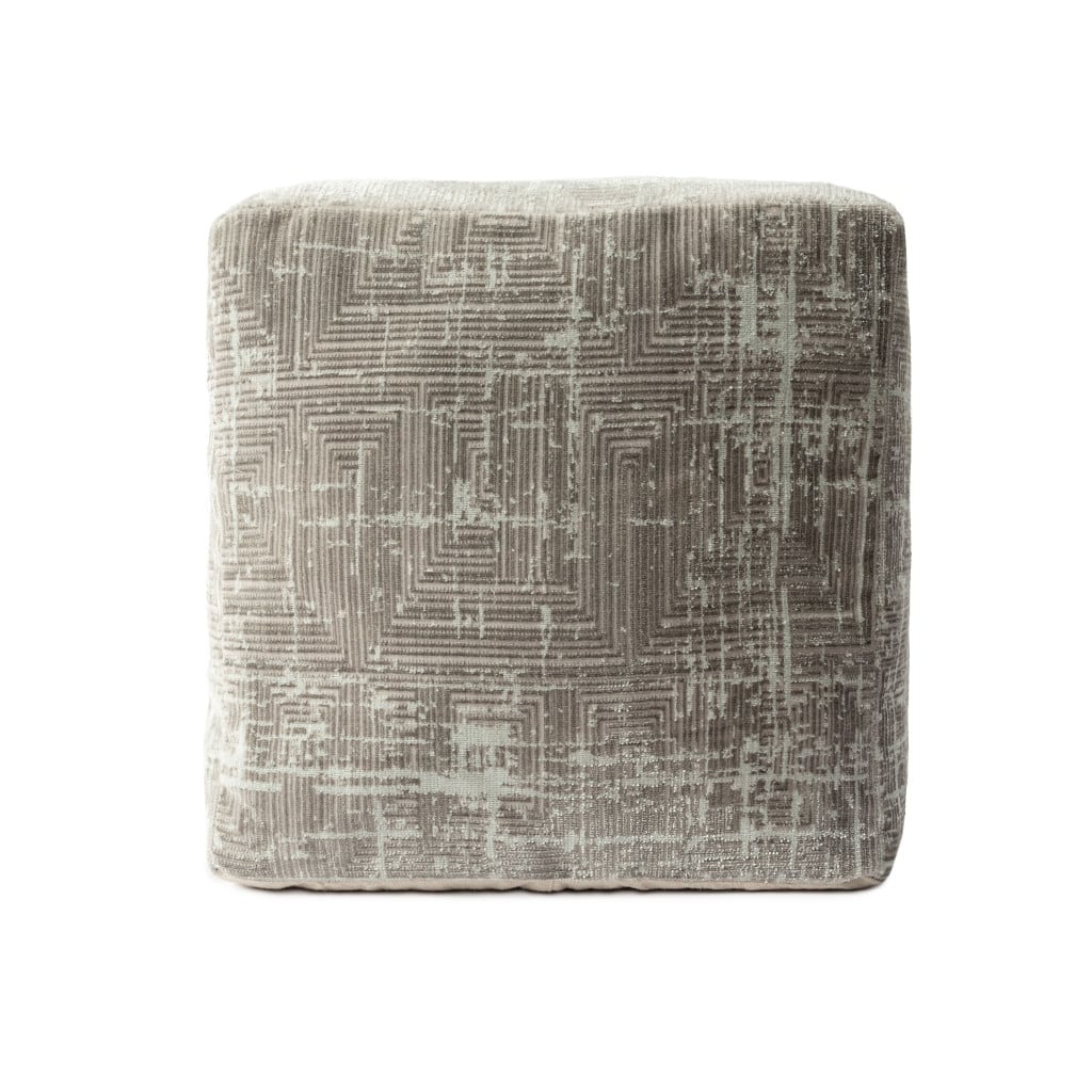 Modern Grey Geometric Pouf Ottoman 18" Polyester Blend Floor Seat with Removable Cover