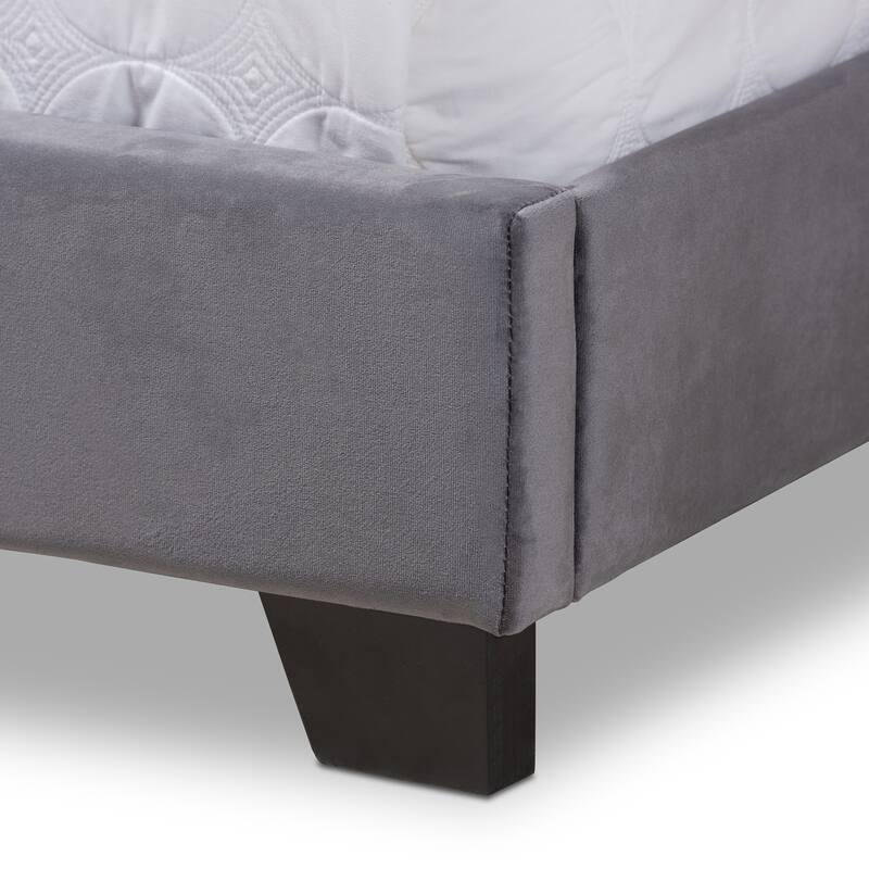 Luxury Velvet Queen Bed - Nailhead Trim Upholstered Bed Frame - Grey Bedroom Furniture