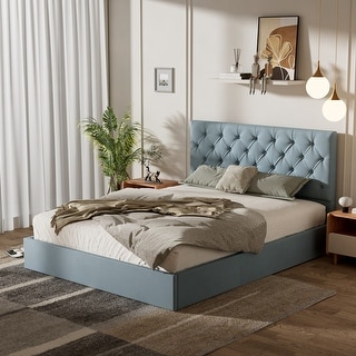 Plywood Frame Upholstered Platform Bed with Lift-up Storage