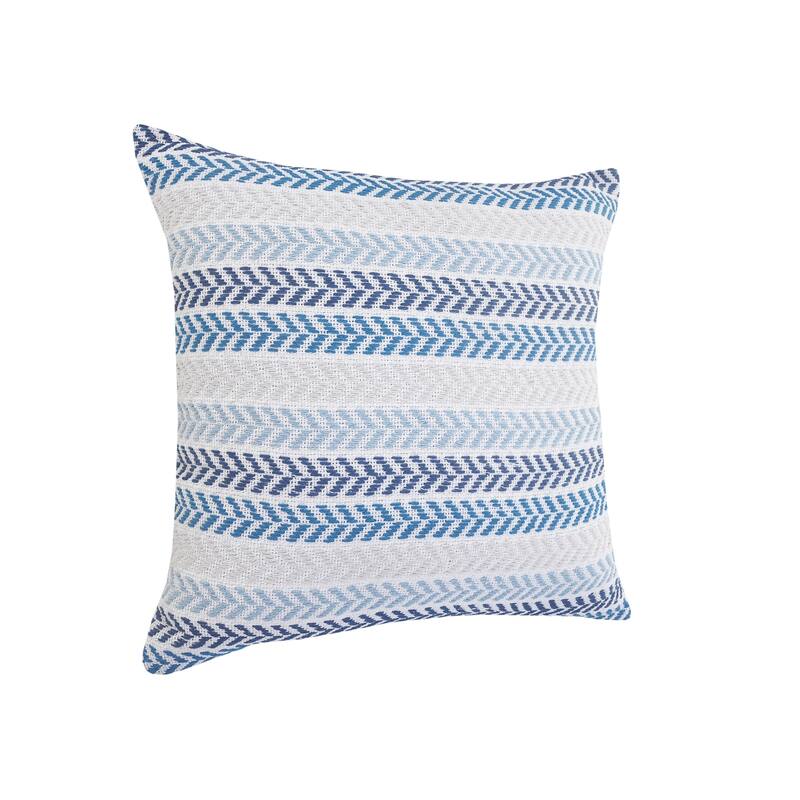 Handwoven Coastal Chevron Throw Pillows - 18" - Blue and Cream - Set of 2