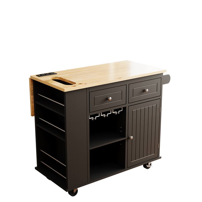 Kitchen Storage Island with Drop Leaf and Rubber Wood