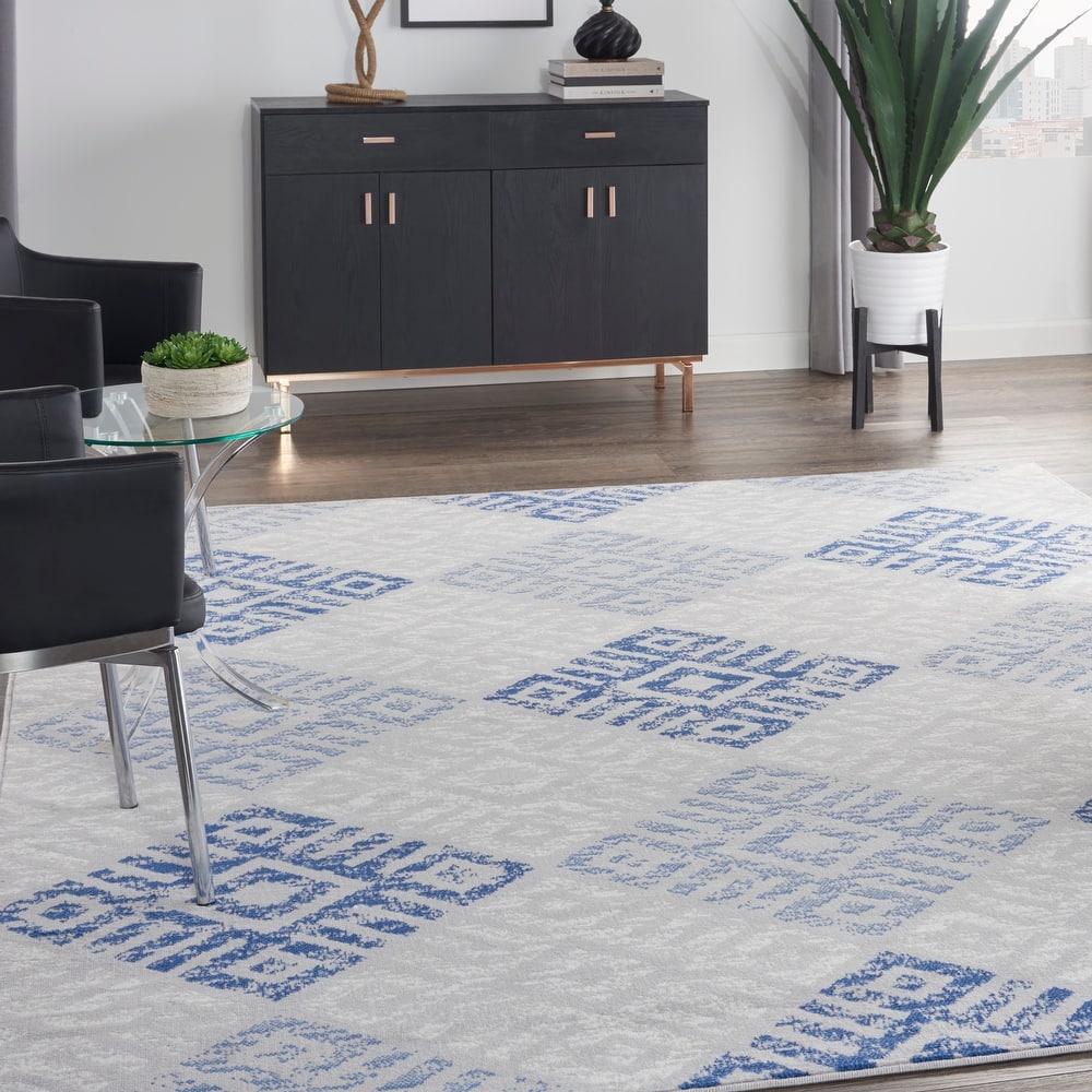 Nourison Whimsicle Boho Geometric Grey Blue Area Rug