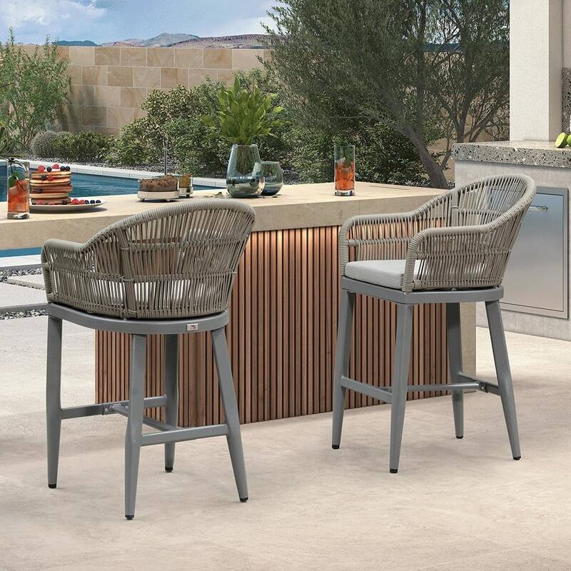 PURPLE LEAF Outdoor Dining Chairs Set of 2 Patio Counter Height Bar Stool with Cushion