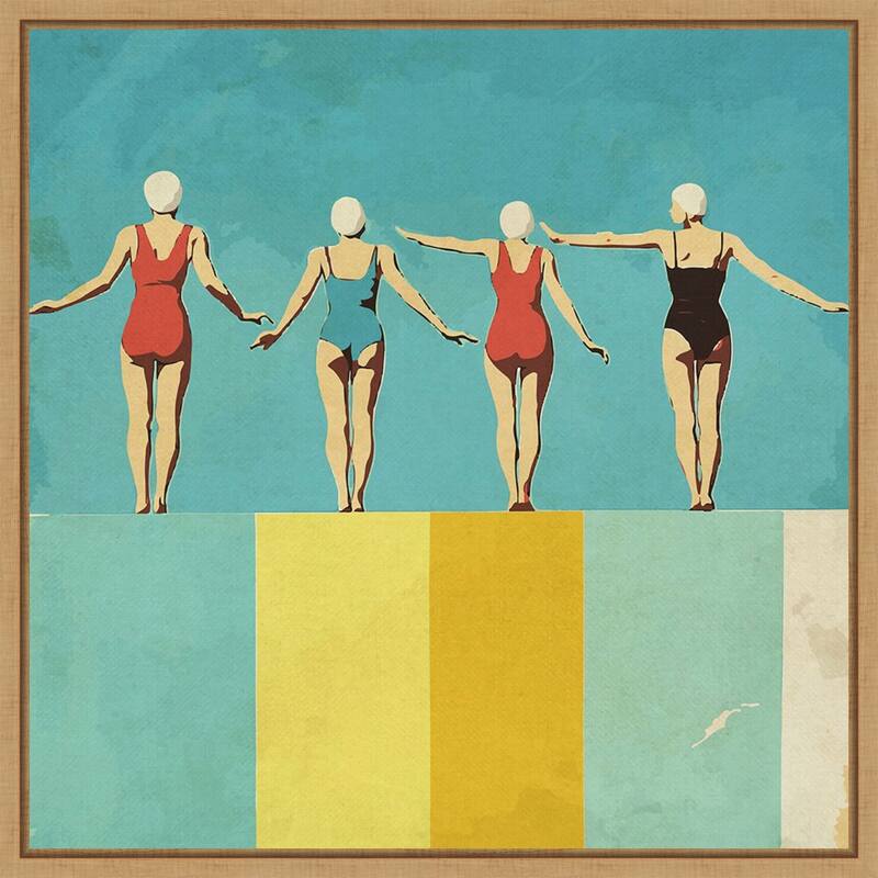 Four Figures on The Pool by Layla Oz Framed Canvas Wall Art Print