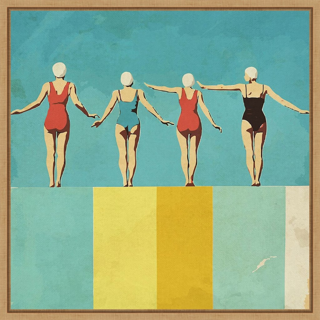 Four Figures on The Pool by Layla Oz Framed Canvas Wall Art Print