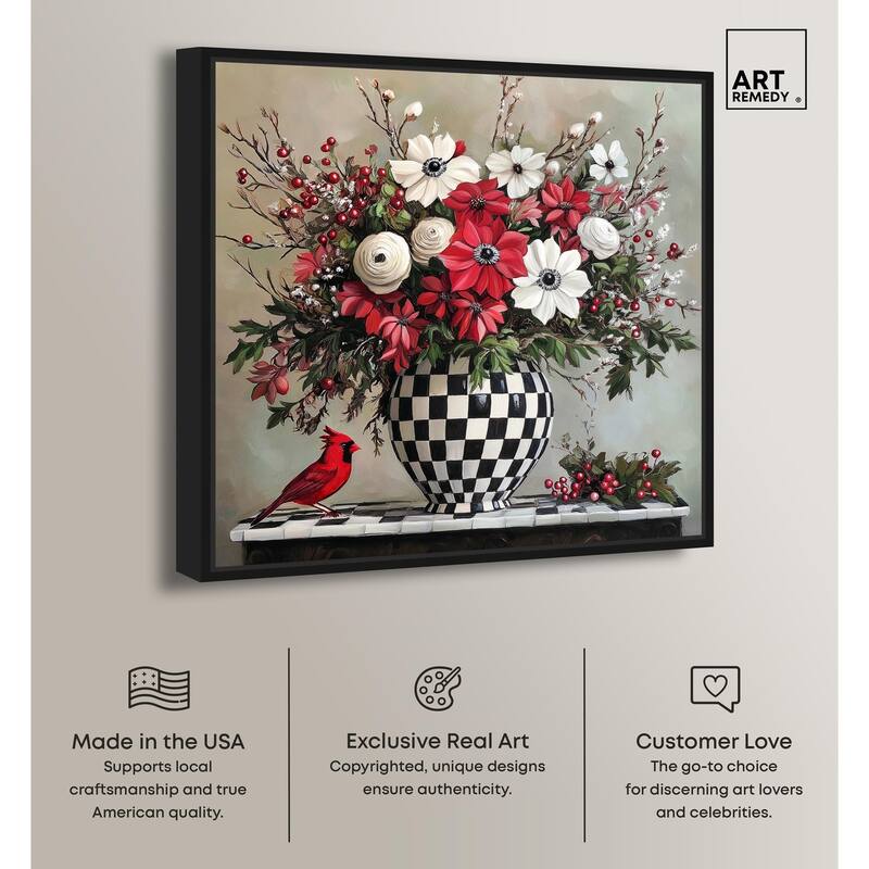 Checkerboard Vase Blooms I Canvas by Art Remedy