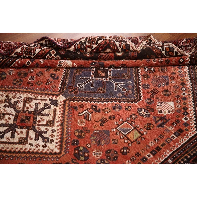 Tribal Qashqai Persian Vintage Area Rug Hand-Knotted Wool Carpet - 5'2"x 7'9"