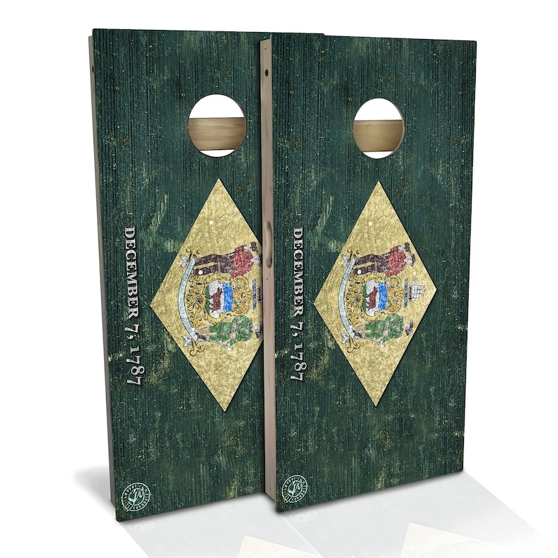 Delaware Flag Outdoor Cornhole Board Set - Backyard 2x4 - Include Hole + Edge Lights
