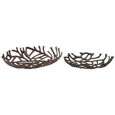 Aluminum Metal Coral Decorative Bowl - Set of 2 Black - Roche River Decor