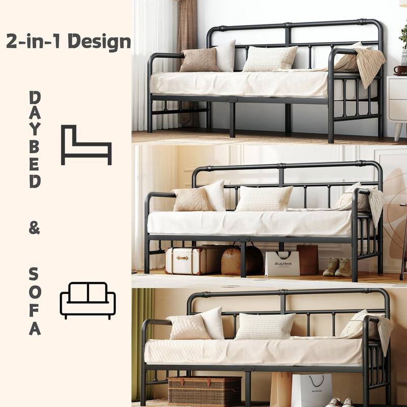 Metal Twin Daybed Frame, 2-in-1 Space-Saving Sofa Bed for Living Room, Guest Room