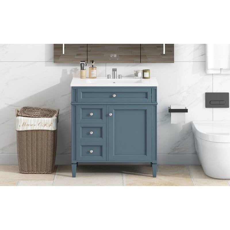 30'' Bathroom Vanity with Top Sink,Bathroom Storage Cabinet with 2 Drawers and a Tip-out Drawer, Single Sink Bathroom Vanity