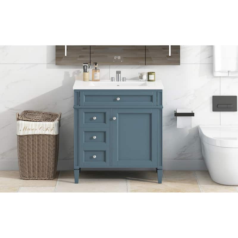 GDFStudio - Halmore Modern Freestanding Bathroom Vanity with Resin Sink, 2 Storage Drawers and a Tip-Out Drawer - 30'W