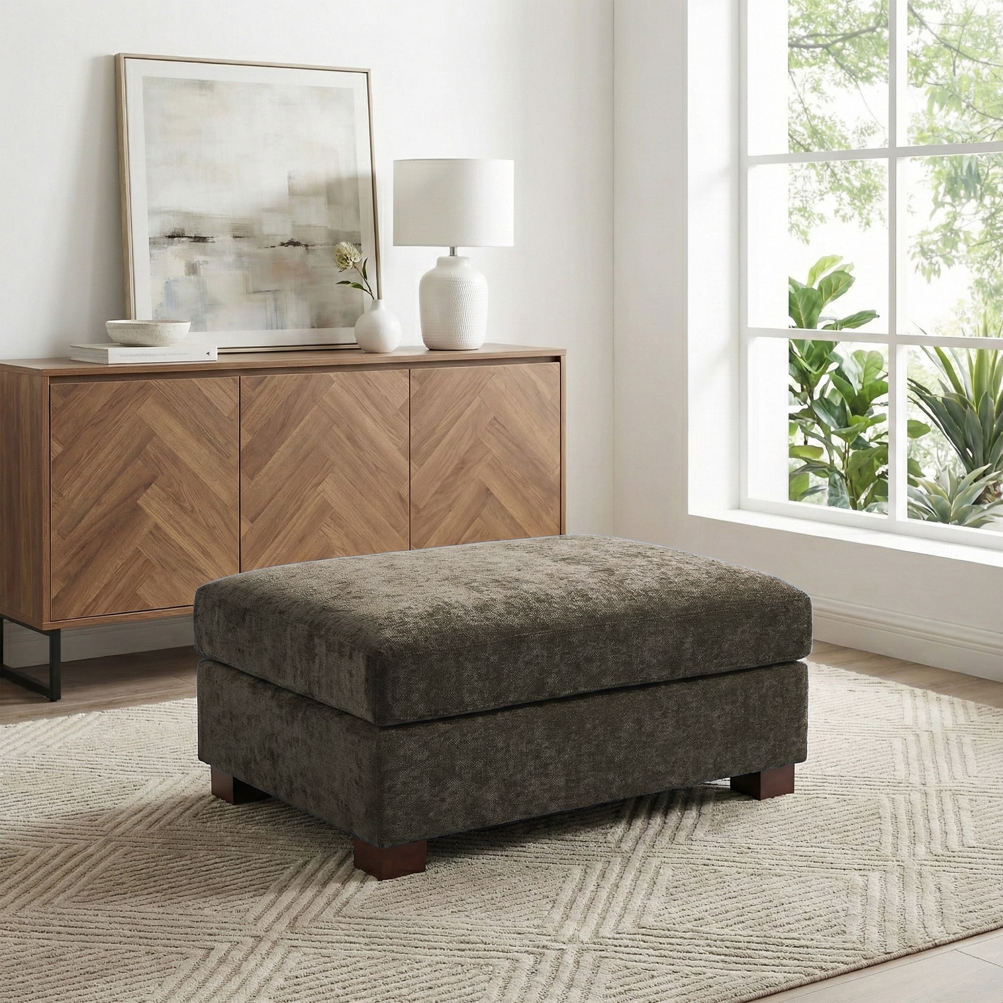 41" W Modern Rectangle Chenille Ottoman