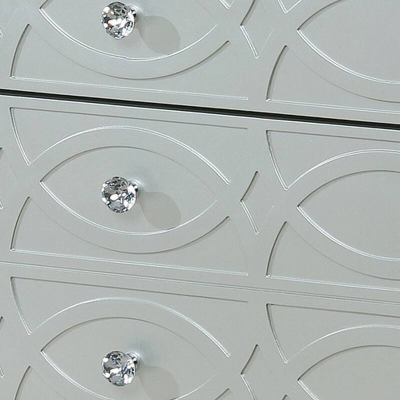 Gina 29 Inch Modern Glam Nightstand, Round Crystal Knobs, USB Ports, Silver