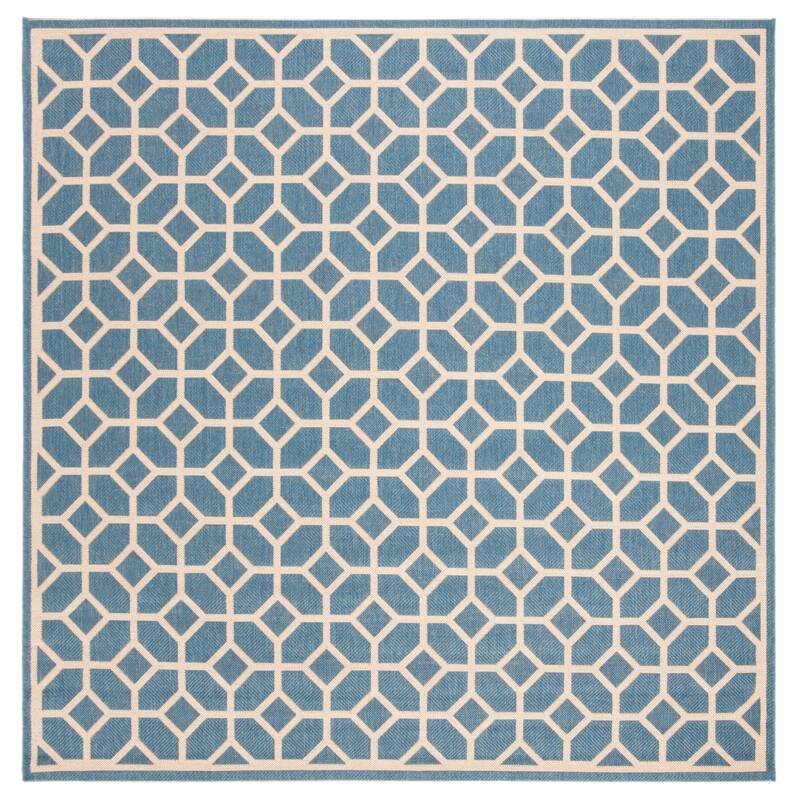 SAFAVIEH Beach House Annemari Indoor/ Outdoor Waterproof Patio Backyard Rug - 6'7" Square - Blue/Creme