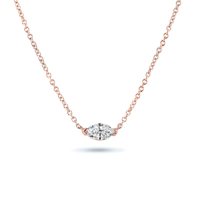 Auriya 14K Gold Lab Grown Marquise Diamond Floating East-West Solitaire Necklace 0.25 to 5.00 ct. tw. (F-G VS) - Rose - 4.00 ct. tw.