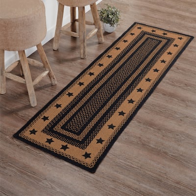 Farmhouse Jute Rug/Runner Rect Stencil Stars w/ Pad 24x78 - 2' x 6'