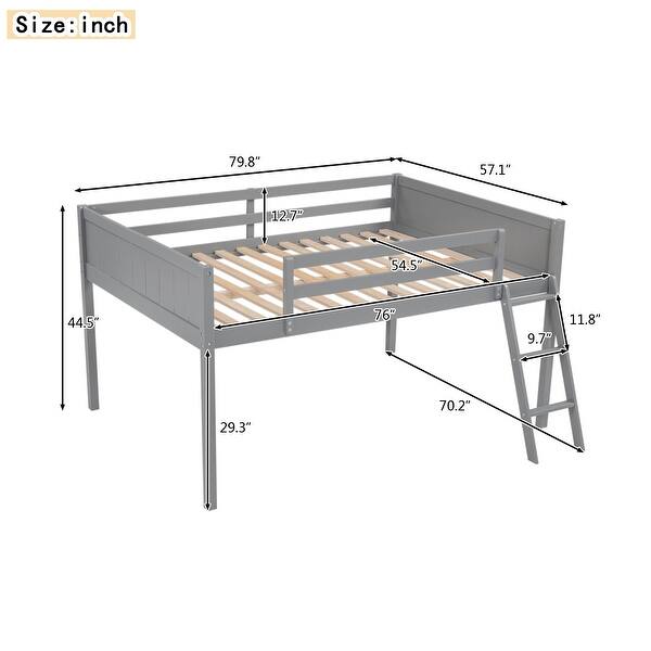 dimension image slide 3 of 4, Wood Loft Bed Frame with Ladder, Ladder can be Placed on The Left or Right, for Boys Girls Kids Adults Toddler