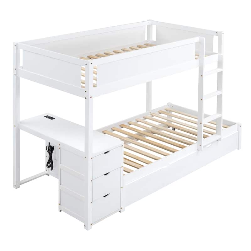 Twin Bunk Bed with Trundle and Desk