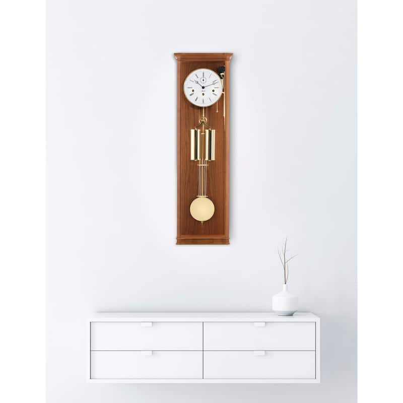Filigree Wooden Pendulum Wall Clock - 34.5" - Cherry and Brass Finish
